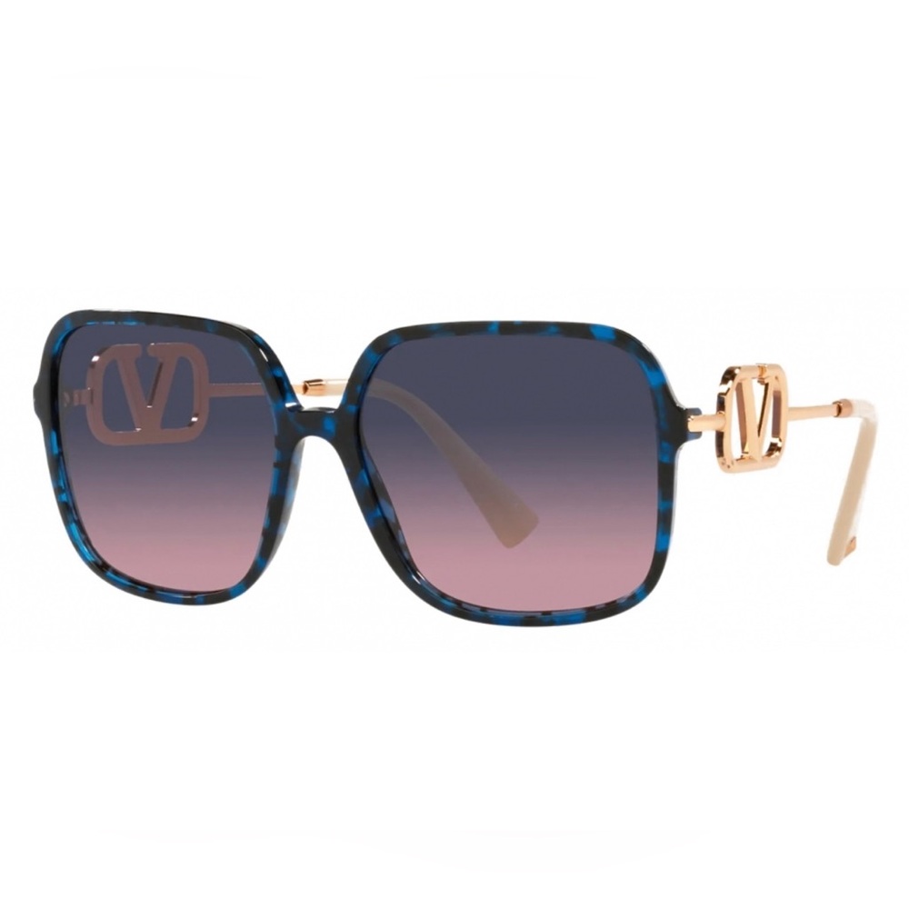Valentino Tortoiseshell Blue/Black with Rose Gold V-Logos Sunglasses